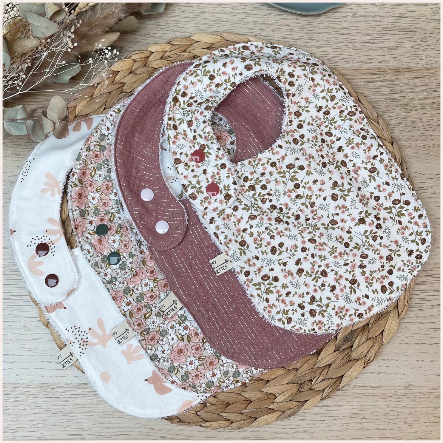 Semainier de bavoirs - Rose et Vert Happy Chouquettes