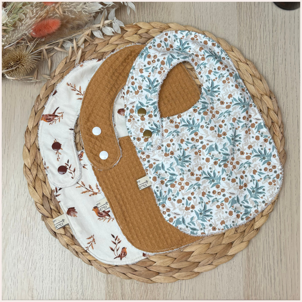 Semainier de bavoirs - Vert et Camel Happy Chouquettes