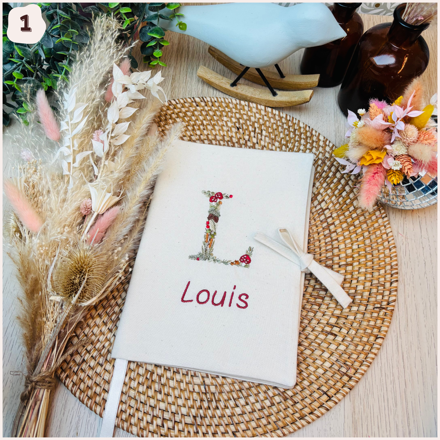 Protège carnet de santé personnalisé - Monogramme Champignons Happy Chouquettes