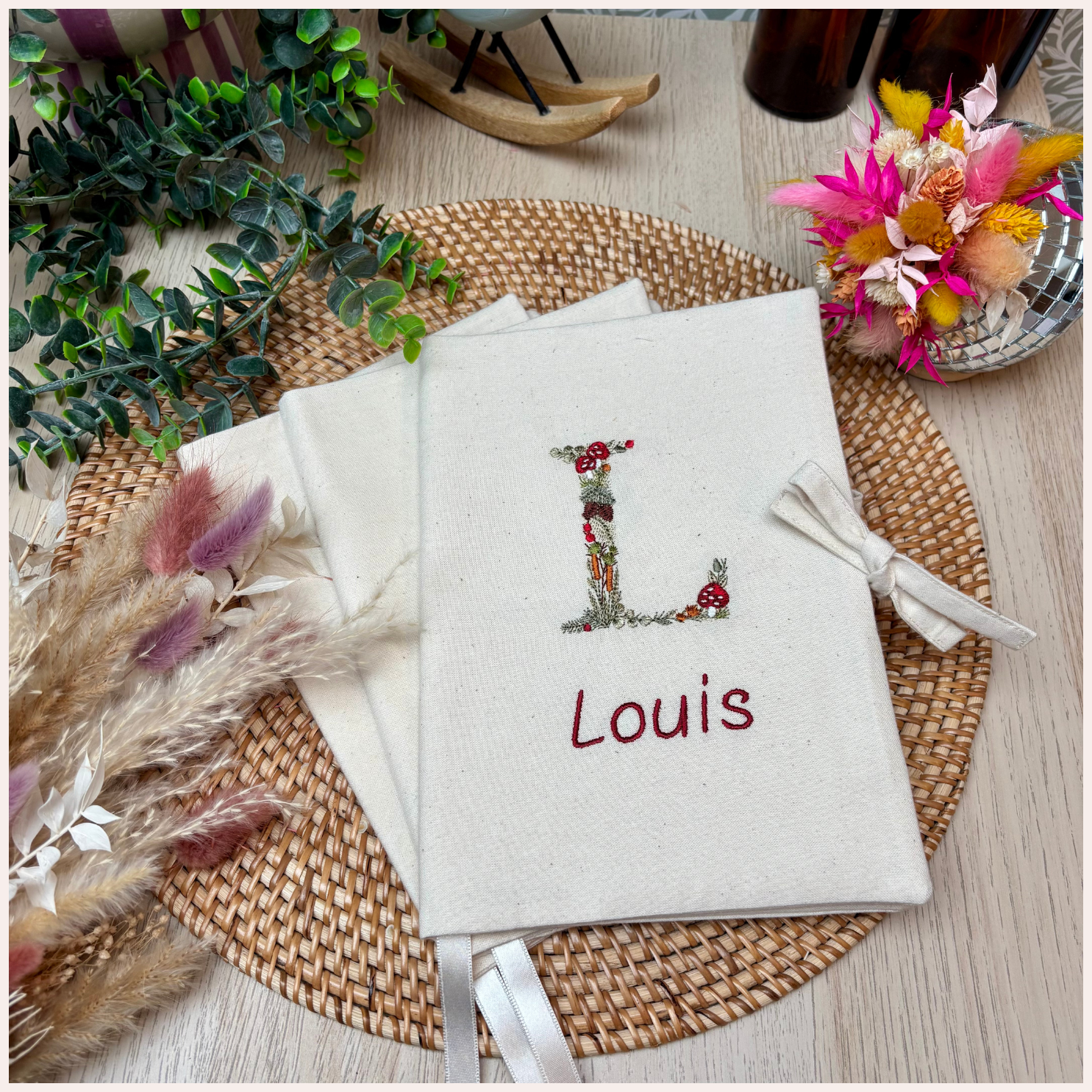 Protège carnet de santé personnalisé - Monogramme Champignons Happy Chouquettes