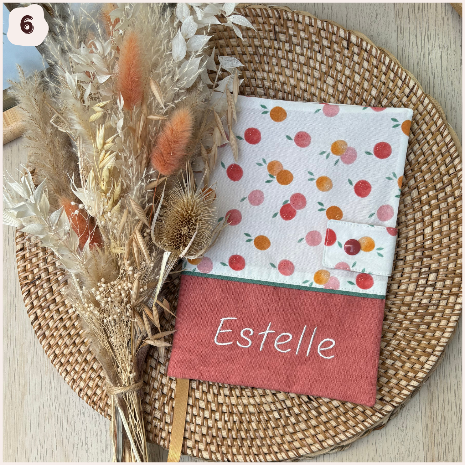 Protège carnet de santé personnalisé - rouge/orange Happy Chouquettes