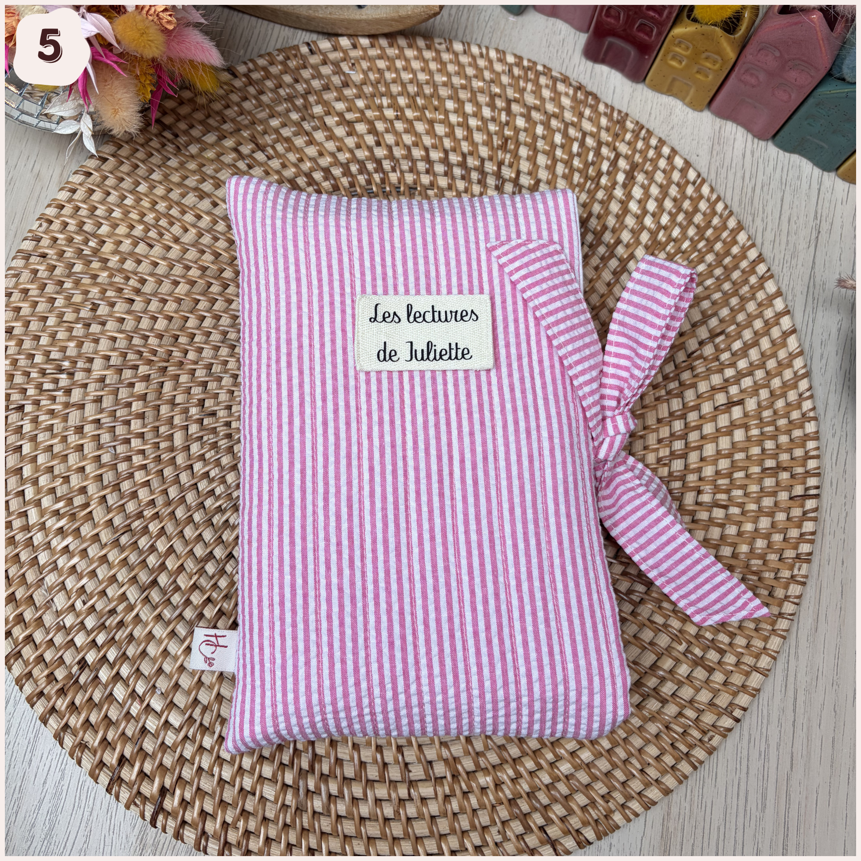 Pochette à livres personnalisée rayée Happy Chouquettes