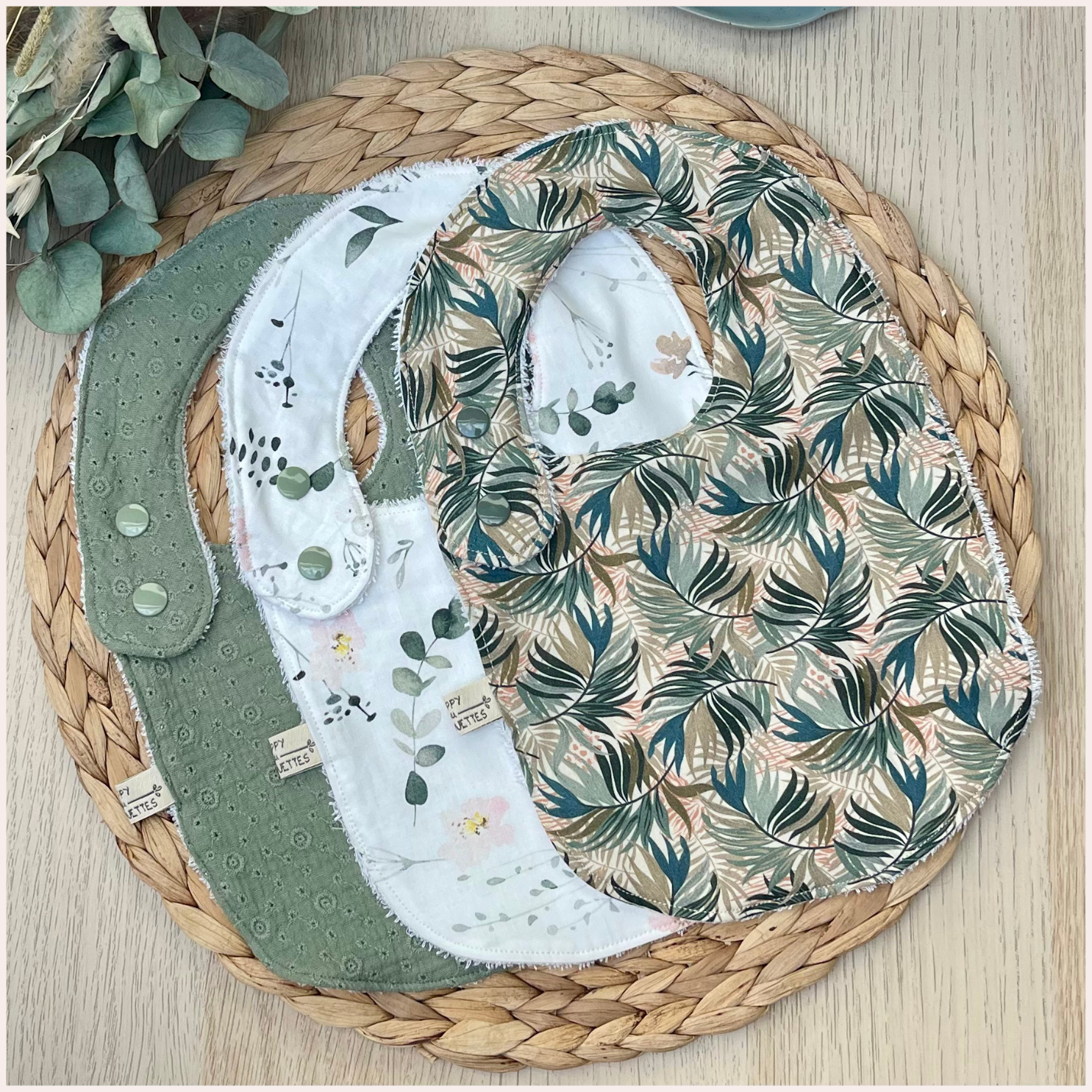 Semainier de bavoirs - Rose et Vert Happy Chouquettes