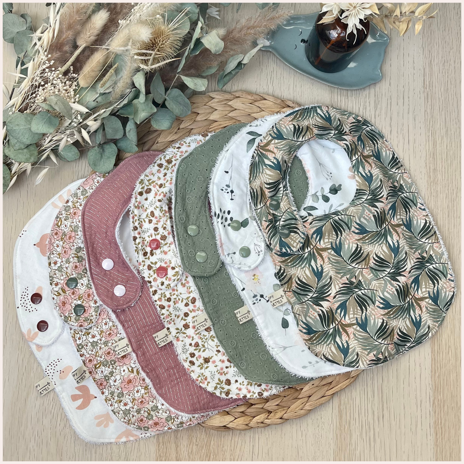 Semainier de bavoirs - Rose et Vert Happy Chouquettes